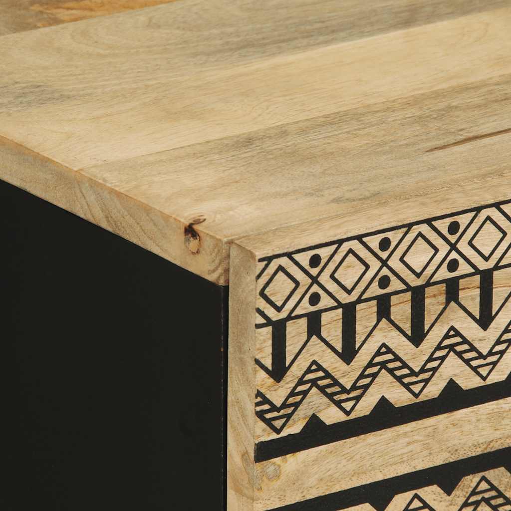 Table de chevet noir 50x33x62 cm bois de manguier massif brut - XIOS