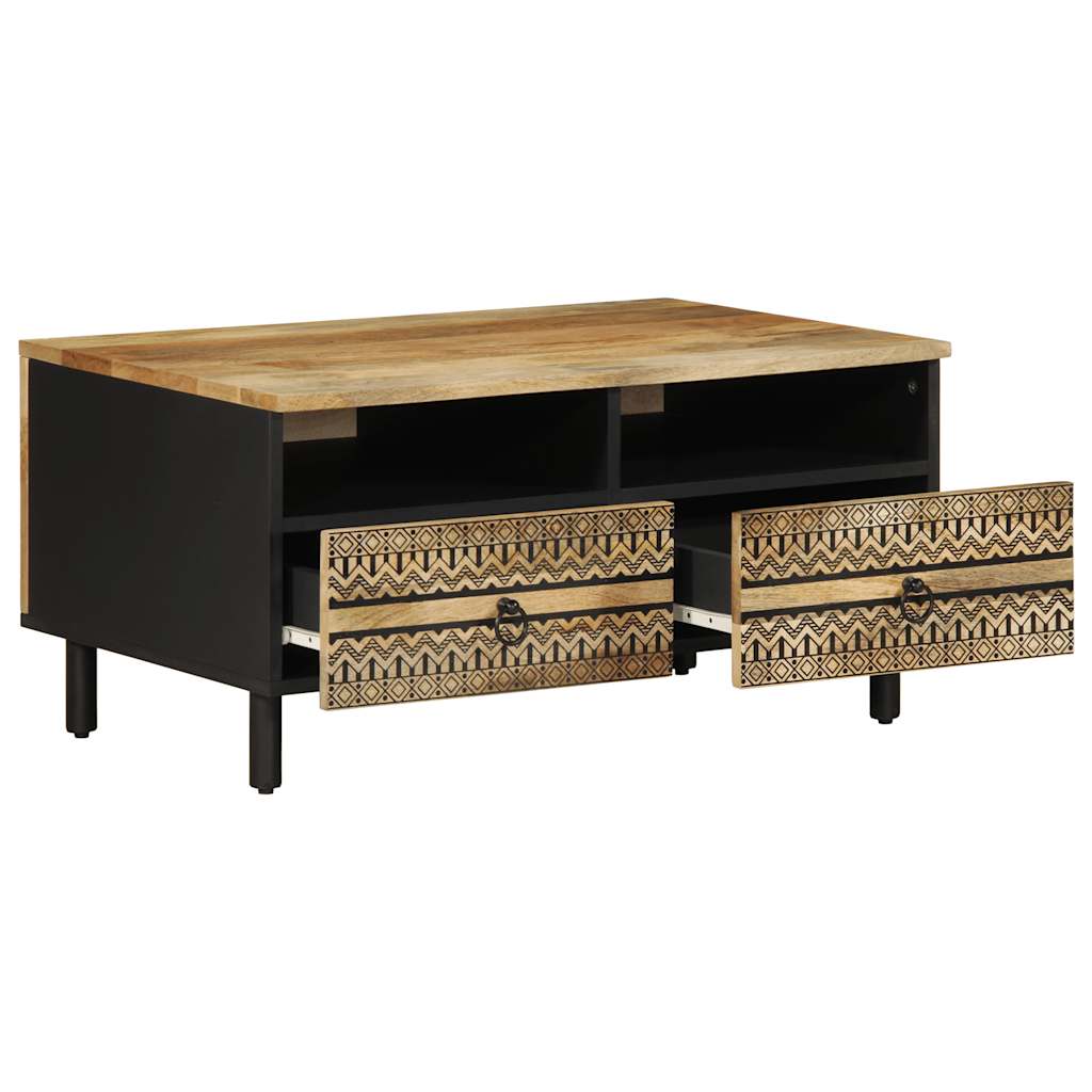 Table basse noir 80x54x40 cm bois massif de manguier brut - XIOS