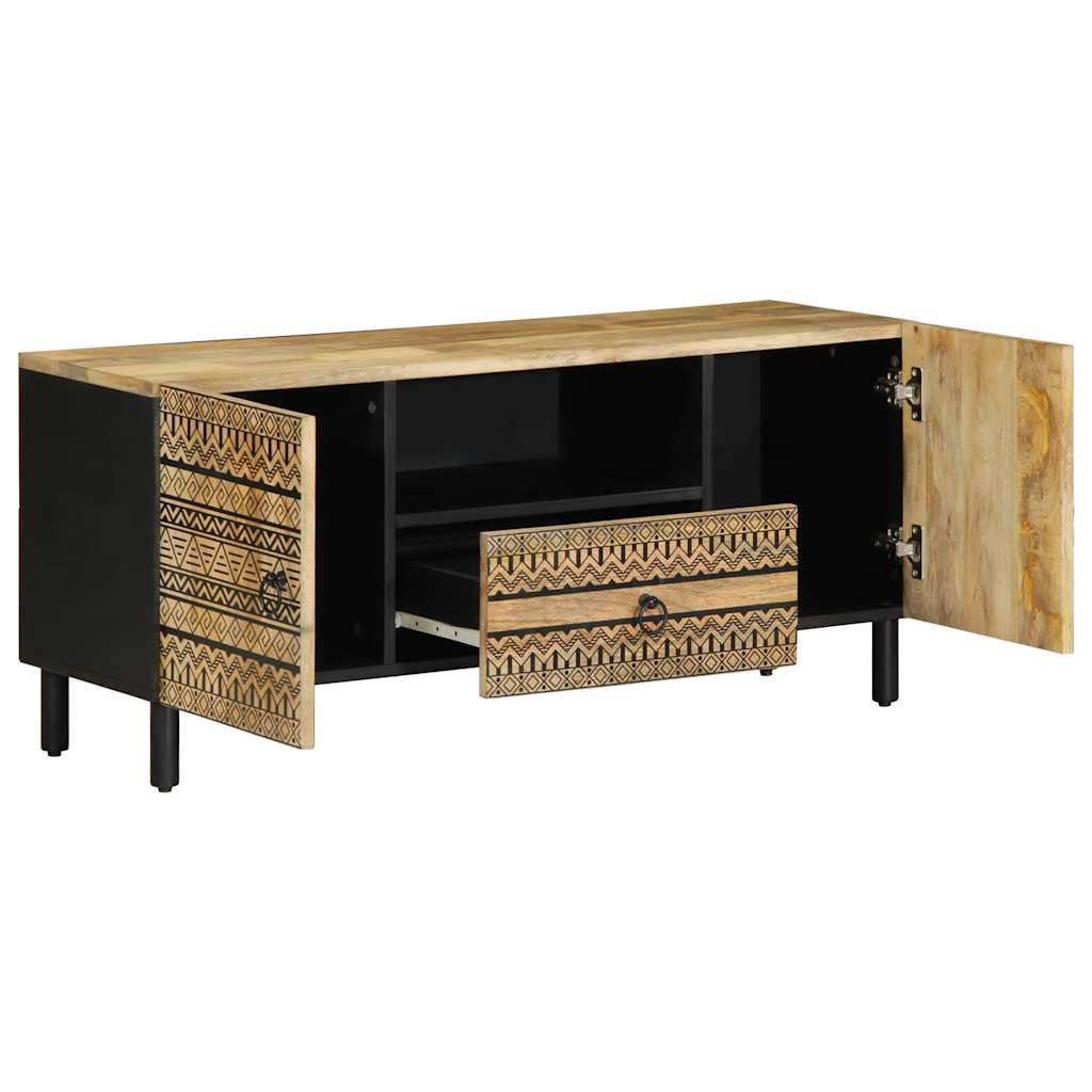 Meuble TV noir 105x33,5x46 cm bois massif manguier brut - XIOS
