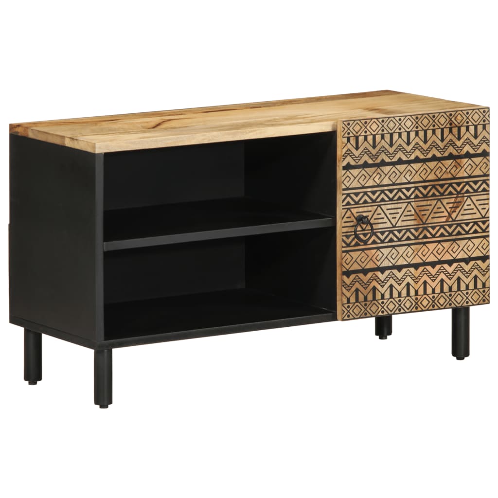 Meuble TV noir 80x33,5x46 cm bois massif manguier brut - XIOS