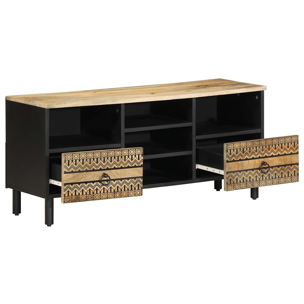 Meuble TV noir 100x33,5x46 cm bois massif manguier brut - XIOS