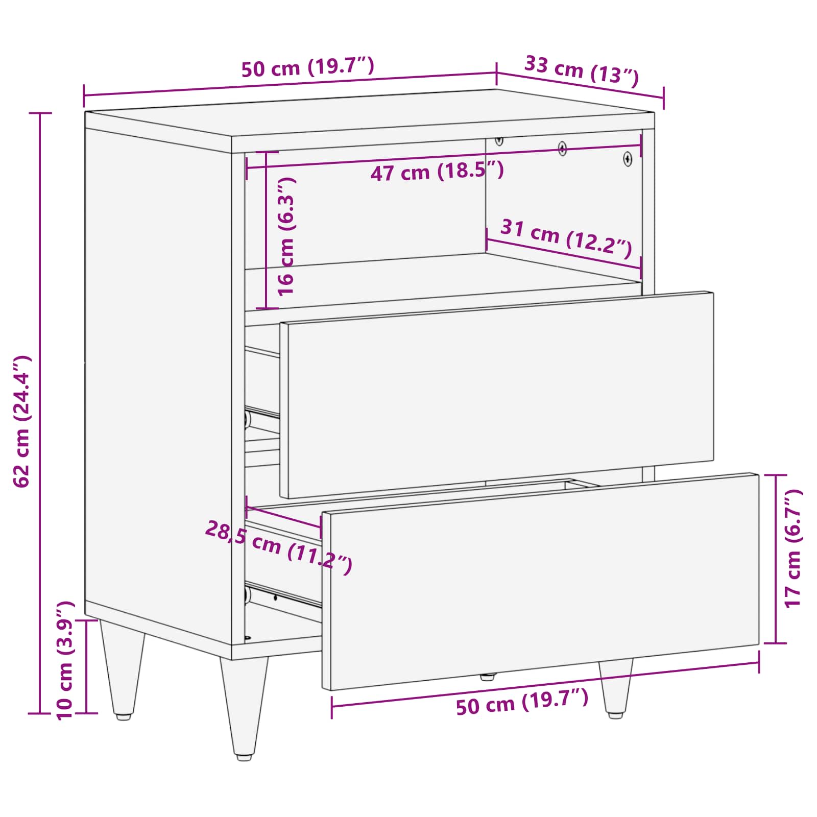 Table de chevet avec tiroir Multicolore 50 x 33 x 60 cm - XIOS