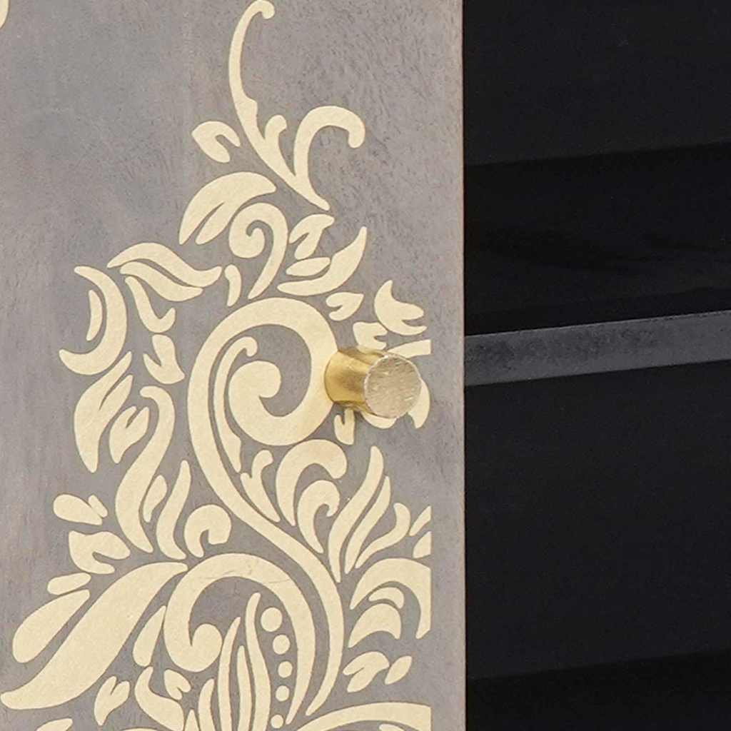 Meuble TV Gris et or 105 x 33.5 x 46 cm Bois de manguier massif - XIOS