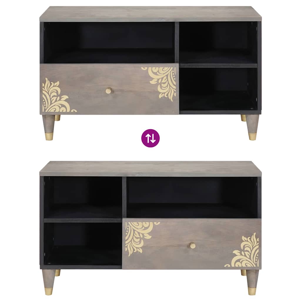 Meuble TV Gris et or 80 x 33.5 x 46 cm Bois de manguier massif - XIOS