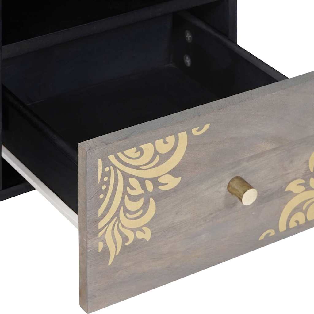 Meuble TV Gris et or 100 x 33.5 x 46 cm Bois de manguier massif - XIOS