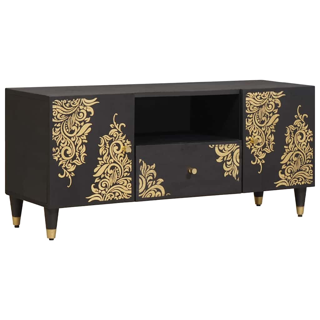 Meuble TV Noir 105 x 33 x 46 cm Bois de mangue massif - XIOS