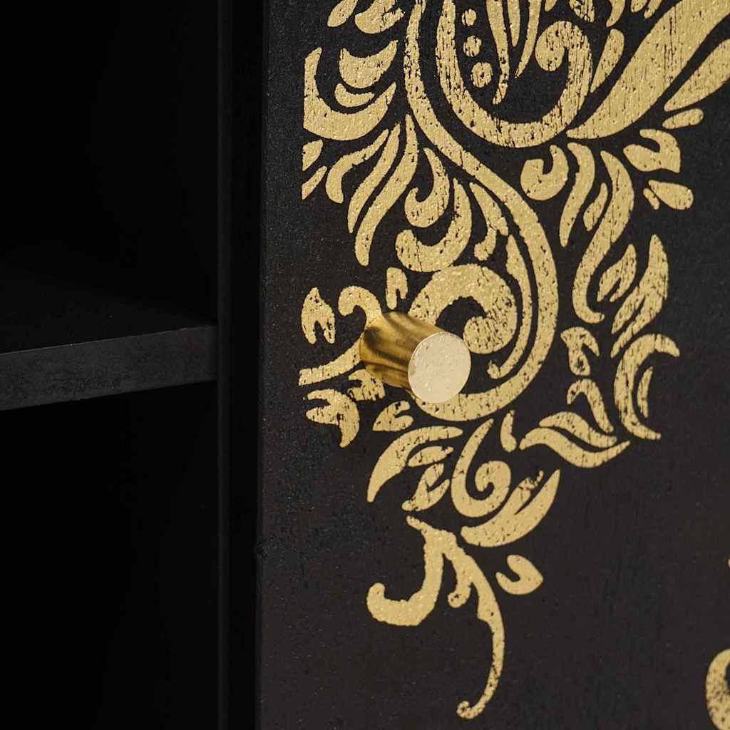 Meuble TV avec porte Noir 80 x 33 x 46 cm Bois de mangue massif - XIOS