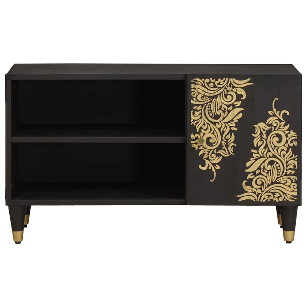 Meuble TV avec porte Noir 80 x 33 x 46 cm Bois de mangue massif - XIOS