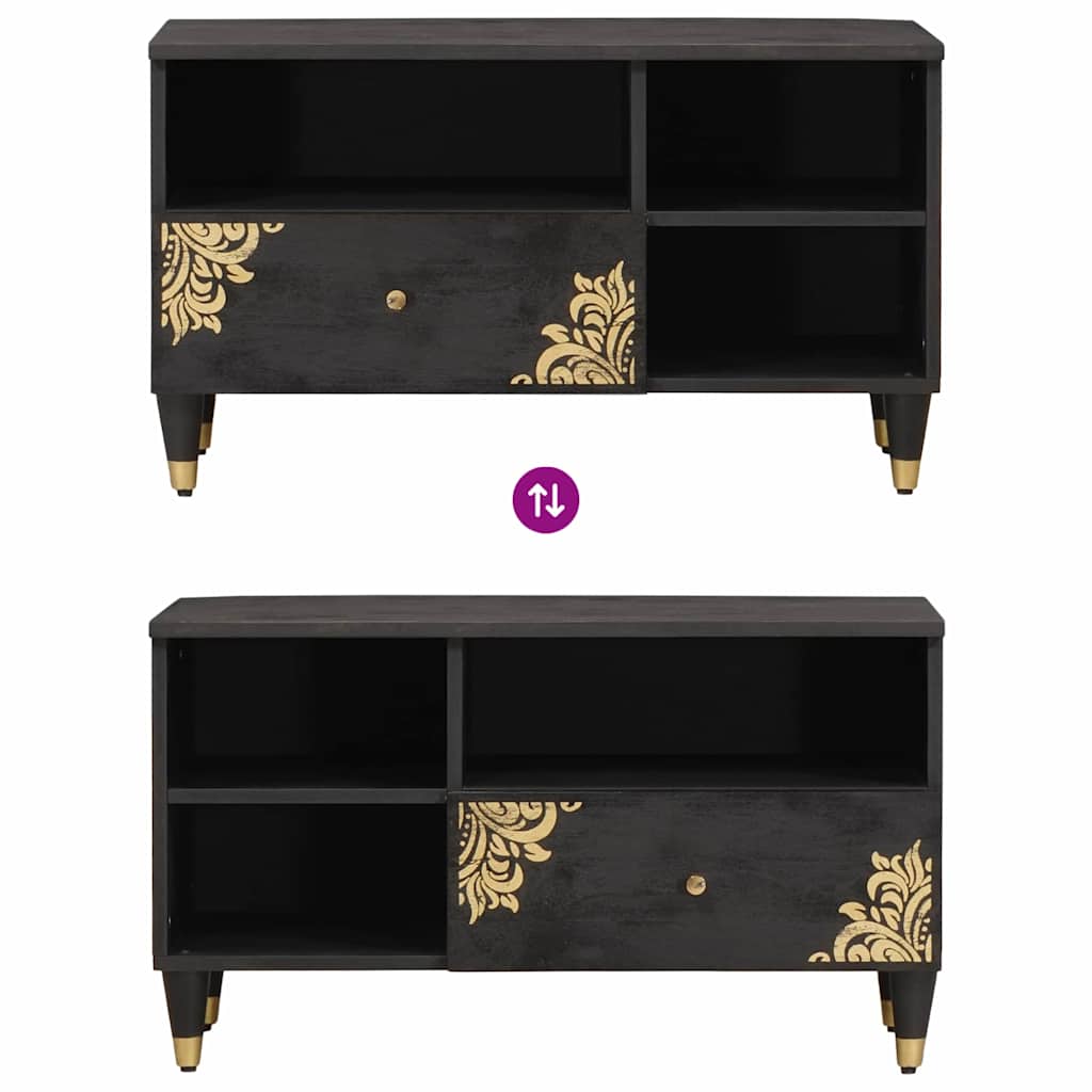 Meuble TV Noir 80 x 33 x 46 cm Bois de mangue massif - XIOS