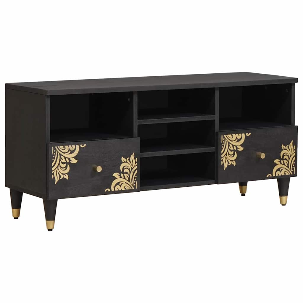 Meuble TV Noir 100 x 33 x 46 cm Bois de mangue massif - XIOS