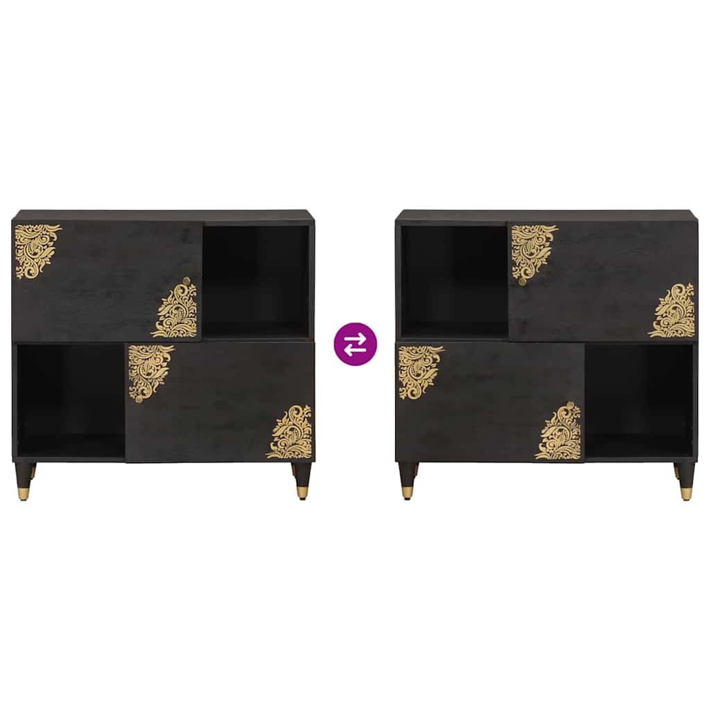 Buffet avec étagère Noir 80 x 33 x 75 cm Bois de mangue massif - XIOS