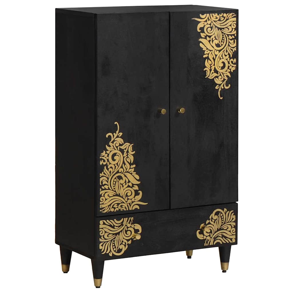 Haut Armoire Noir 60 x 33 x 100 cm Bois de mangue massif - XIOS
