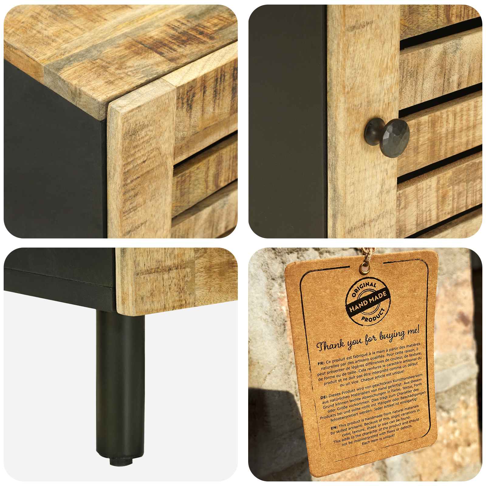 Table de chevet 2 pc Naturel 40 x 33 x 46 cm