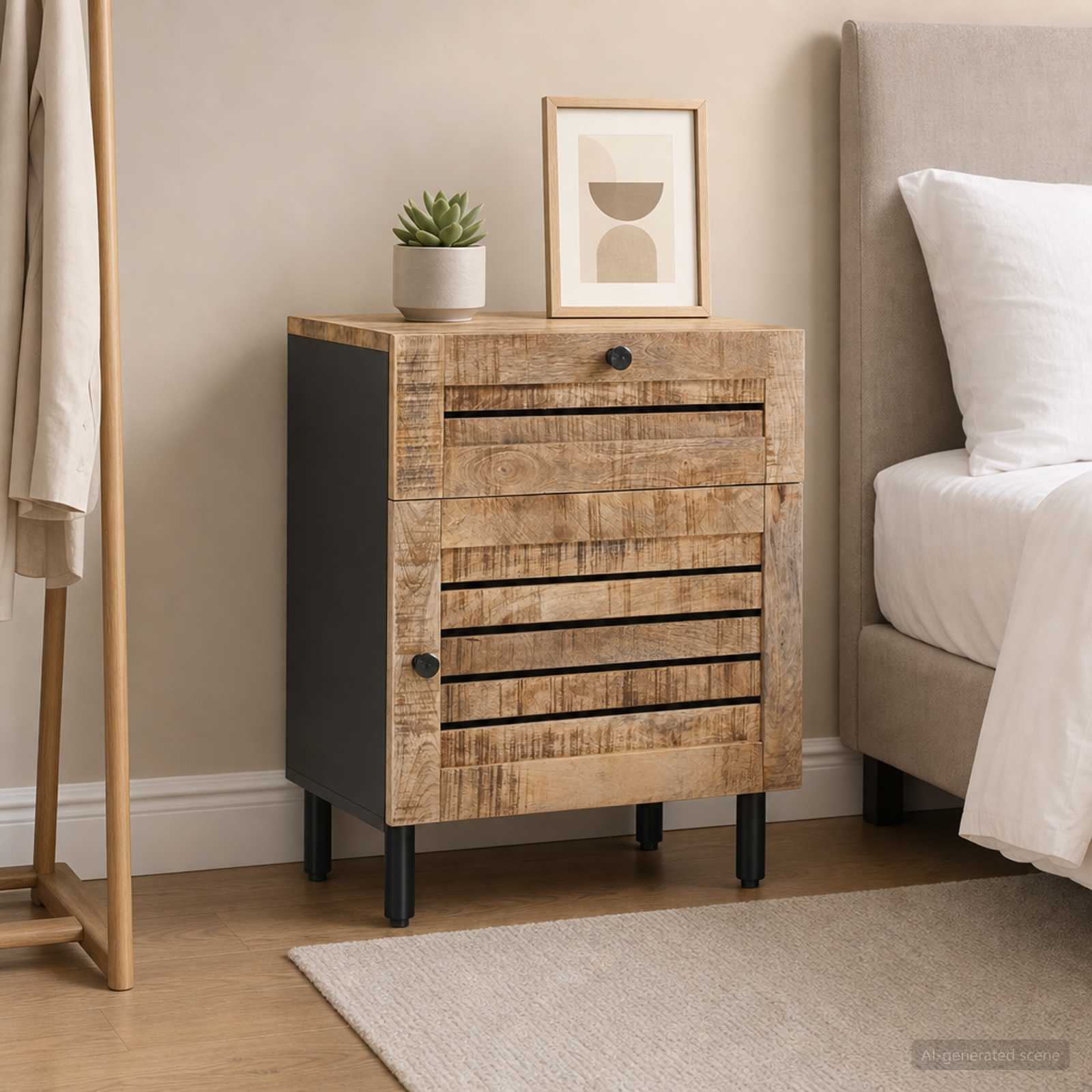 Table de chevet Naturel 50 x 33 x 60 cm Bois de mangue massif