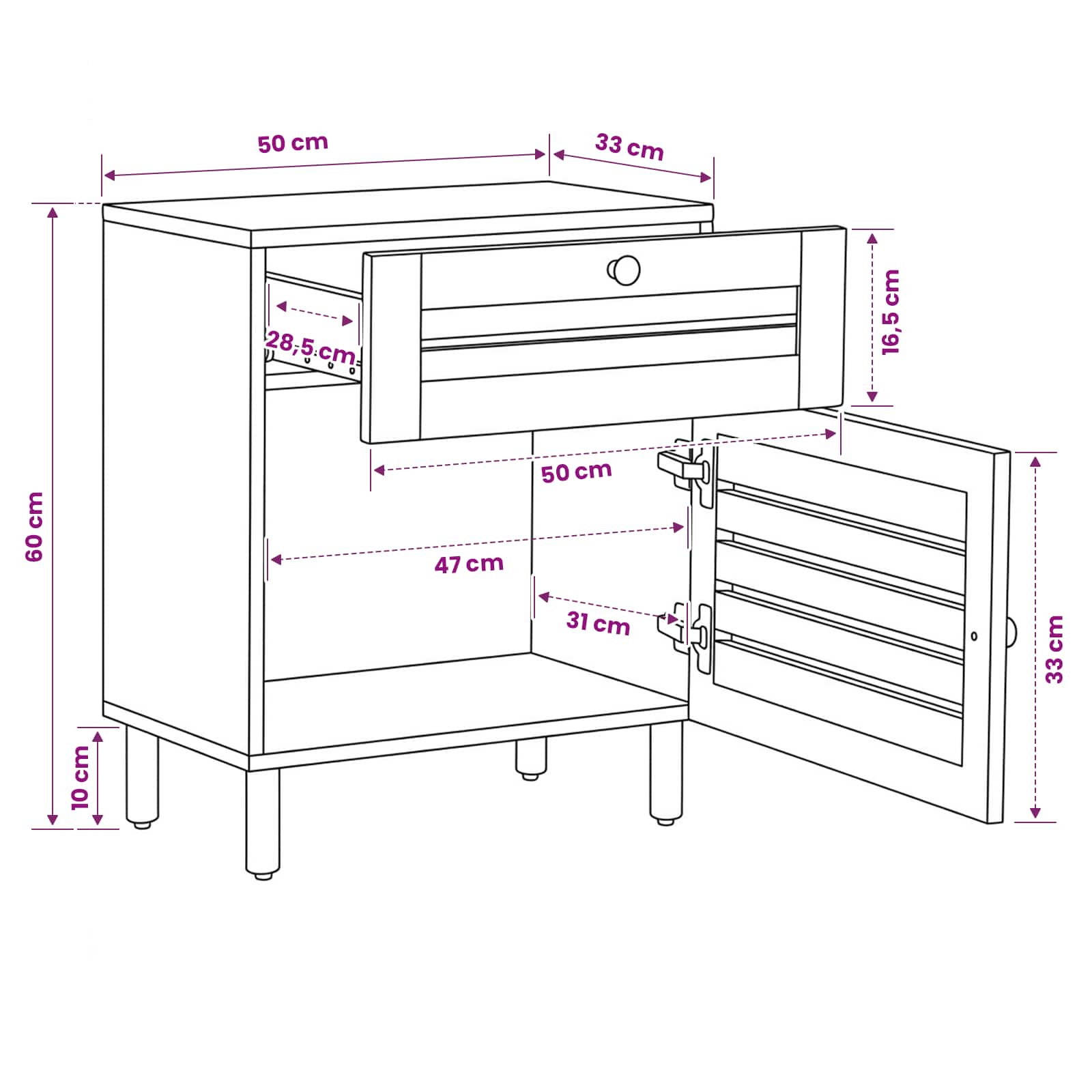 Table de chevet Naturel 50 x 33 x 60 cm Bois de mangue massif