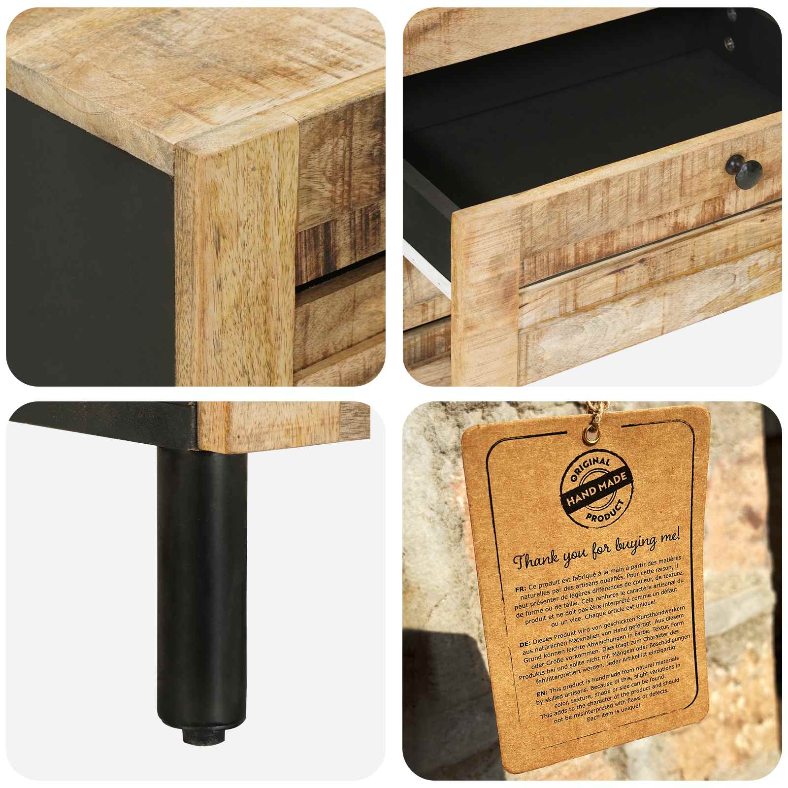 Table de chevet Naturel 50 x 33 x 62 cm Bois de mangue massif