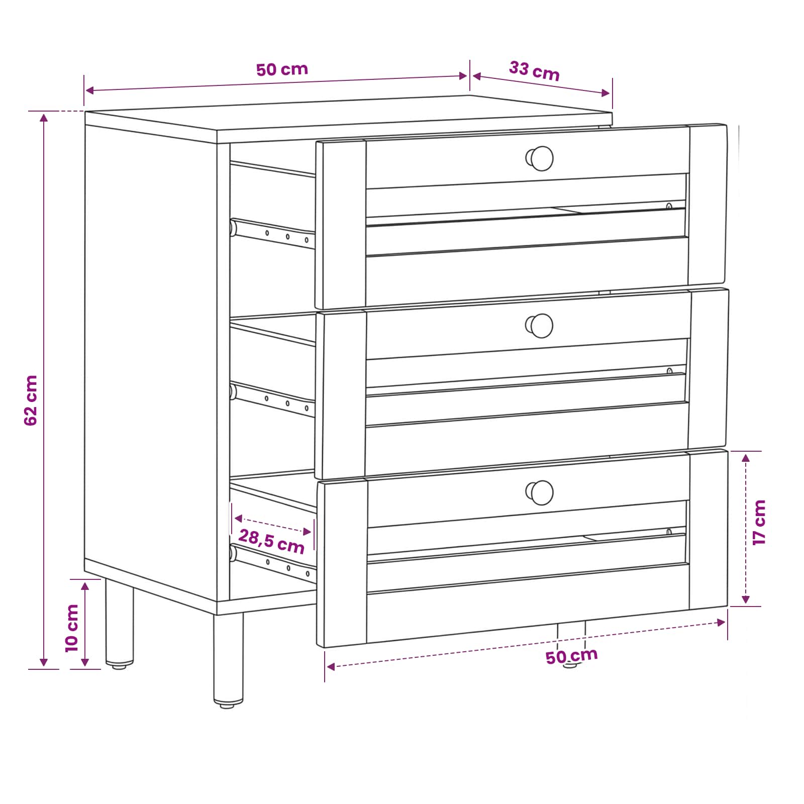 Table de chevet Naturel 50 x 33 x 62 cm Bois de mangue massif