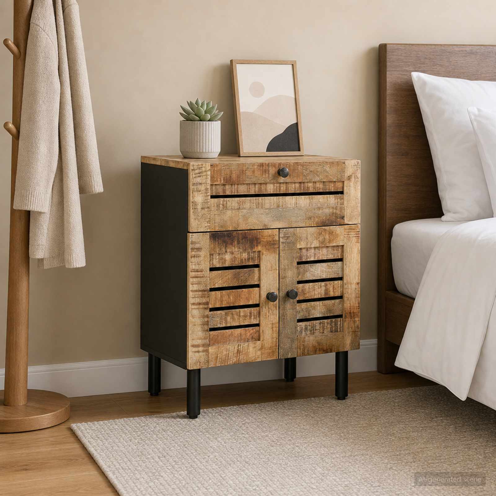 Table de chevet Naturel 50 x 33 x 60 cm Bois de mangue massif