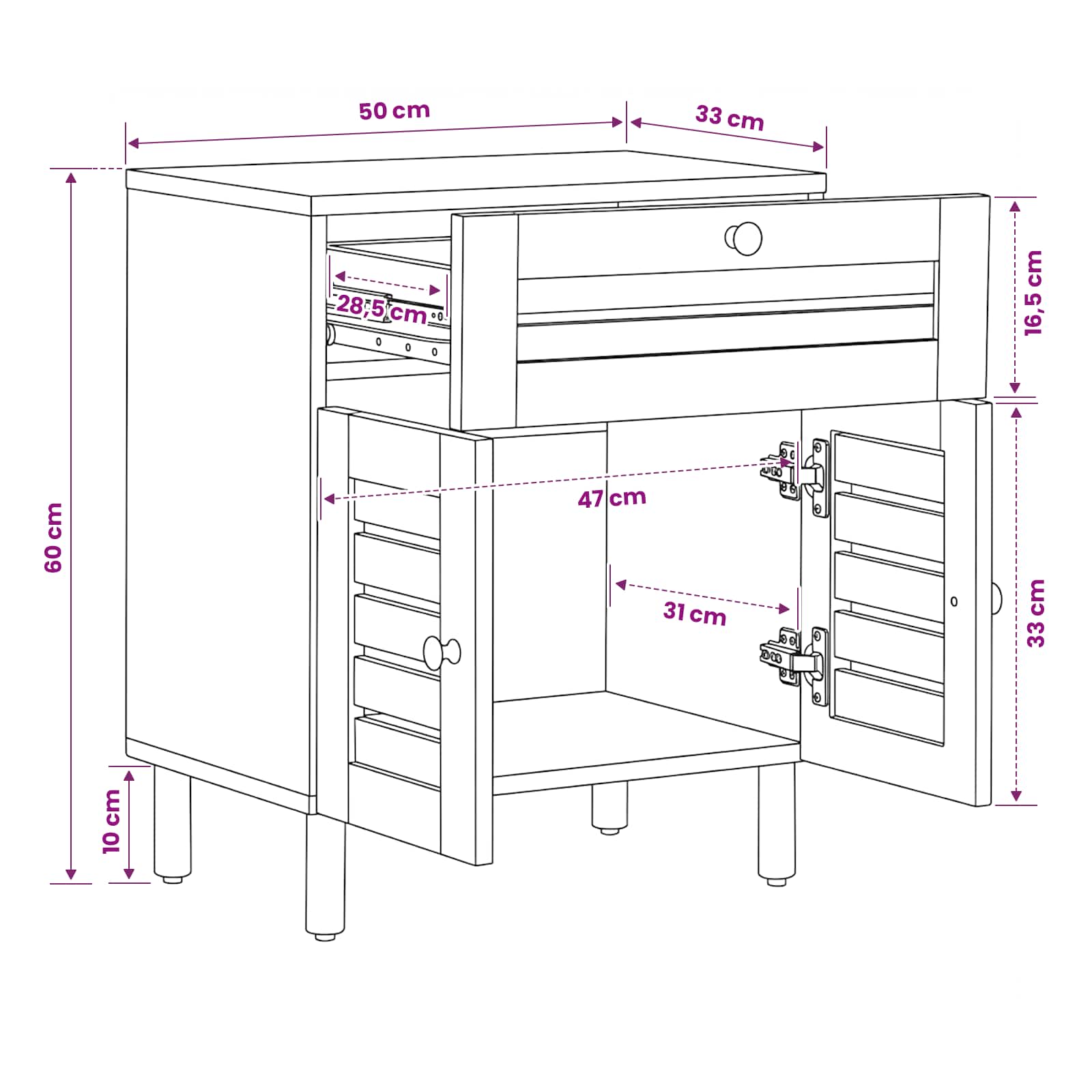 Table de chevet Naturel 50 x 33 x 60 cm Bois de mangue massif