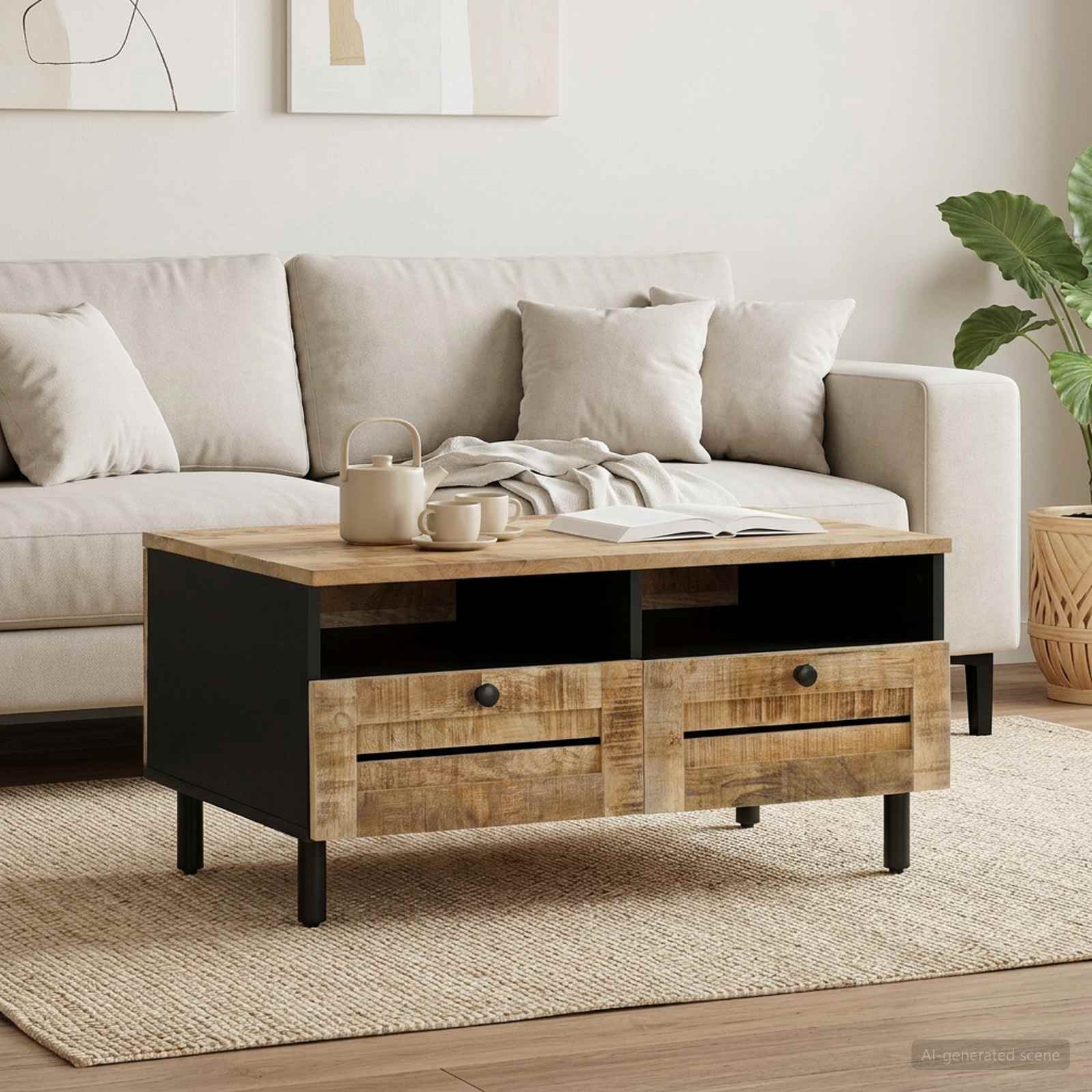 Table basse Marron et Noir 80 x 54 x 40 cm - XIOS