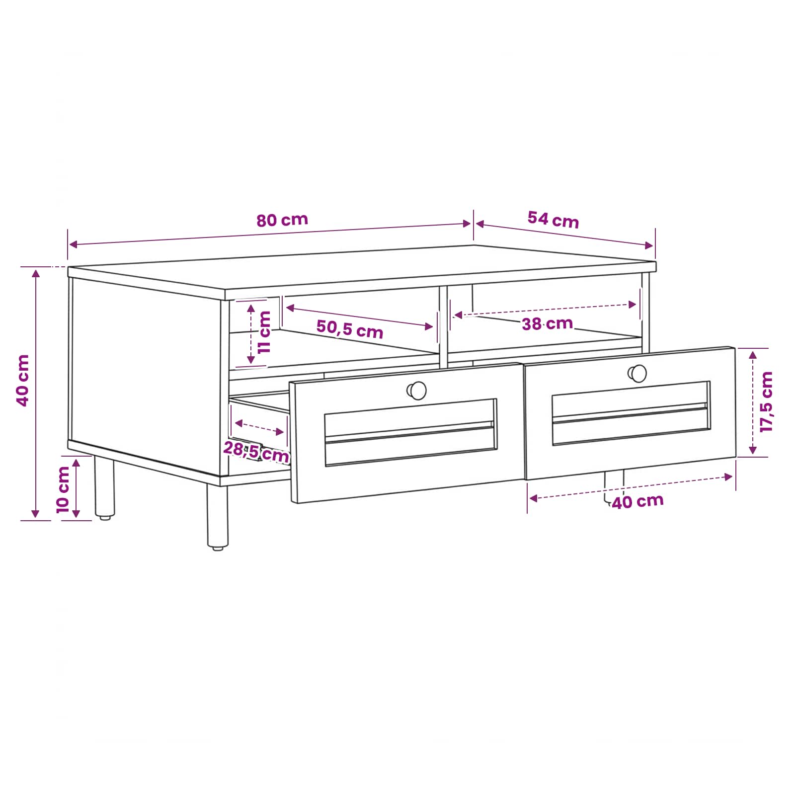Table basse Marron et Noir 80 x 54 x 40 cm - XIOS