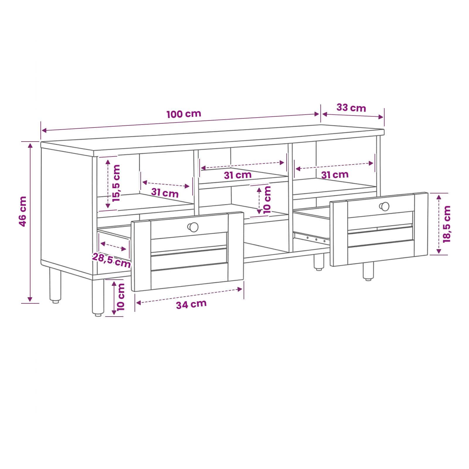 Armoires de rangement Naturel 100 x 33 x 46 cm