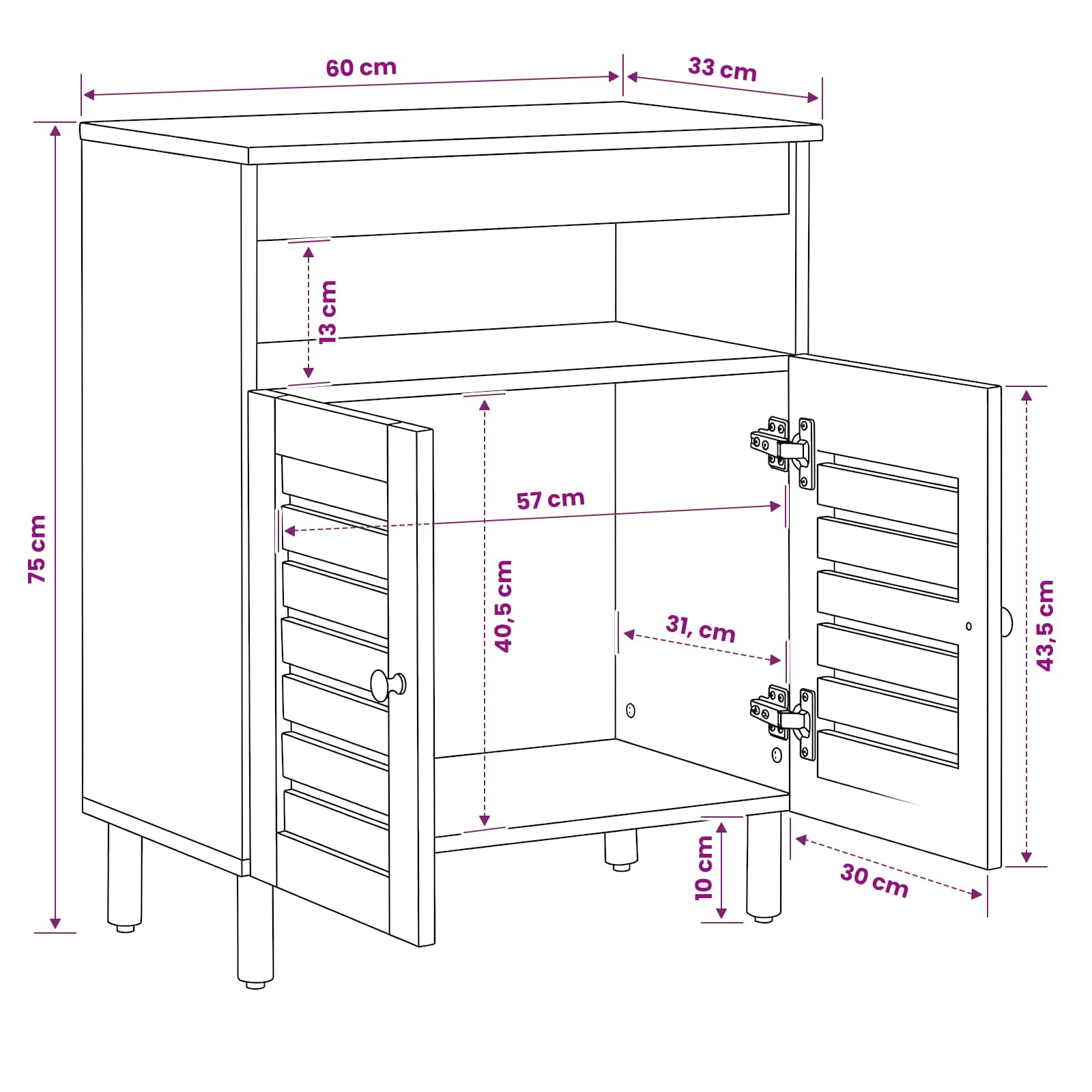 Armoires de rangement Naturel 60 x 33 x 75 cm