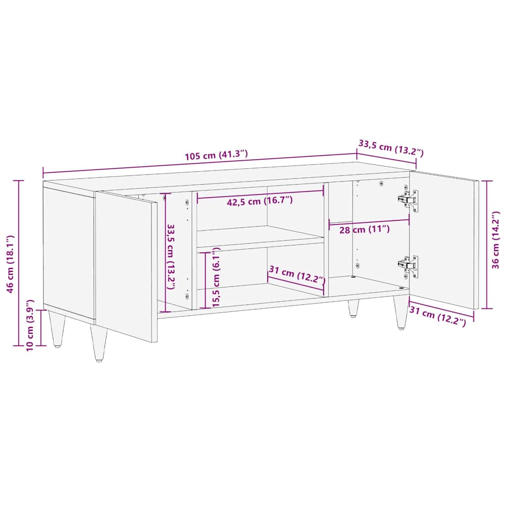 Meuble TV Marron 105 x 33,5 x 46 cm Bois de mangue massif - XIOS