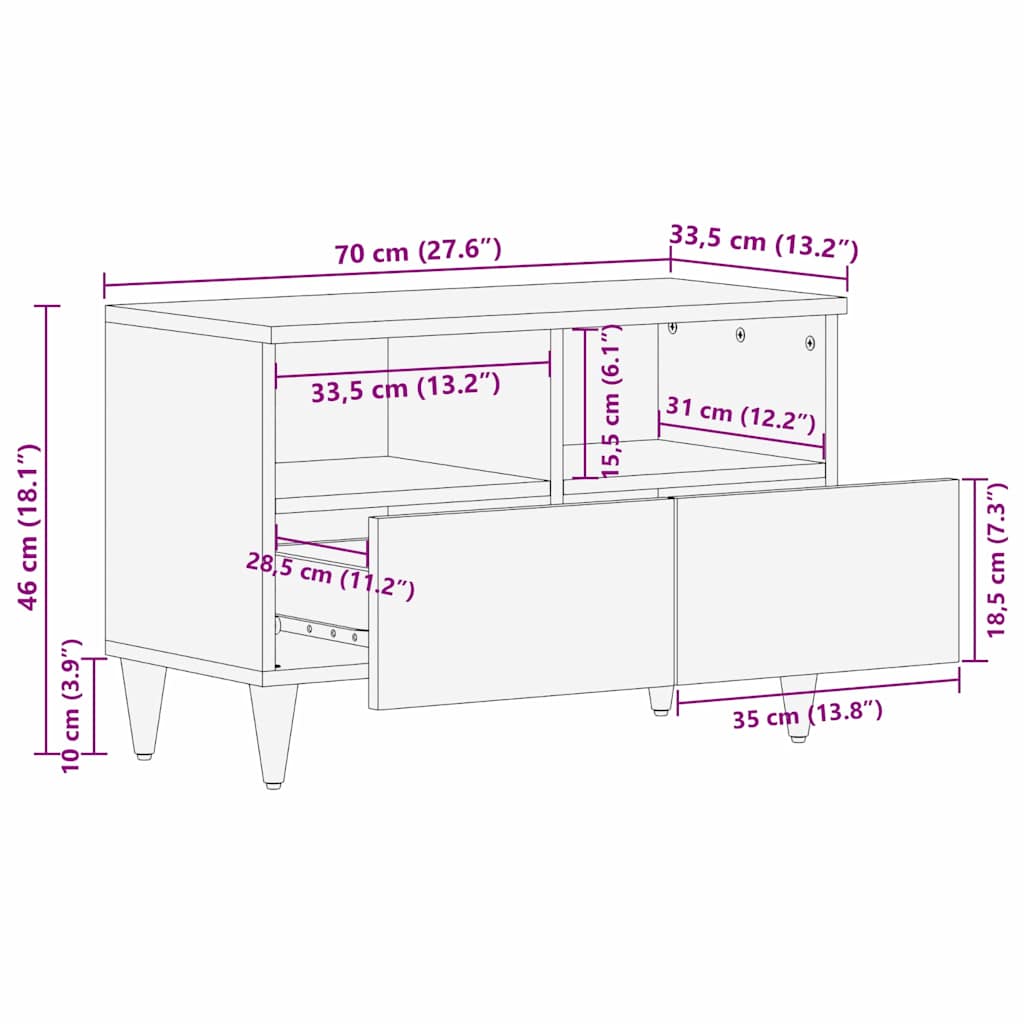 Meuble TV Marron 70 x 33,5 x 46 cm Bois de mangue massif - XIOS