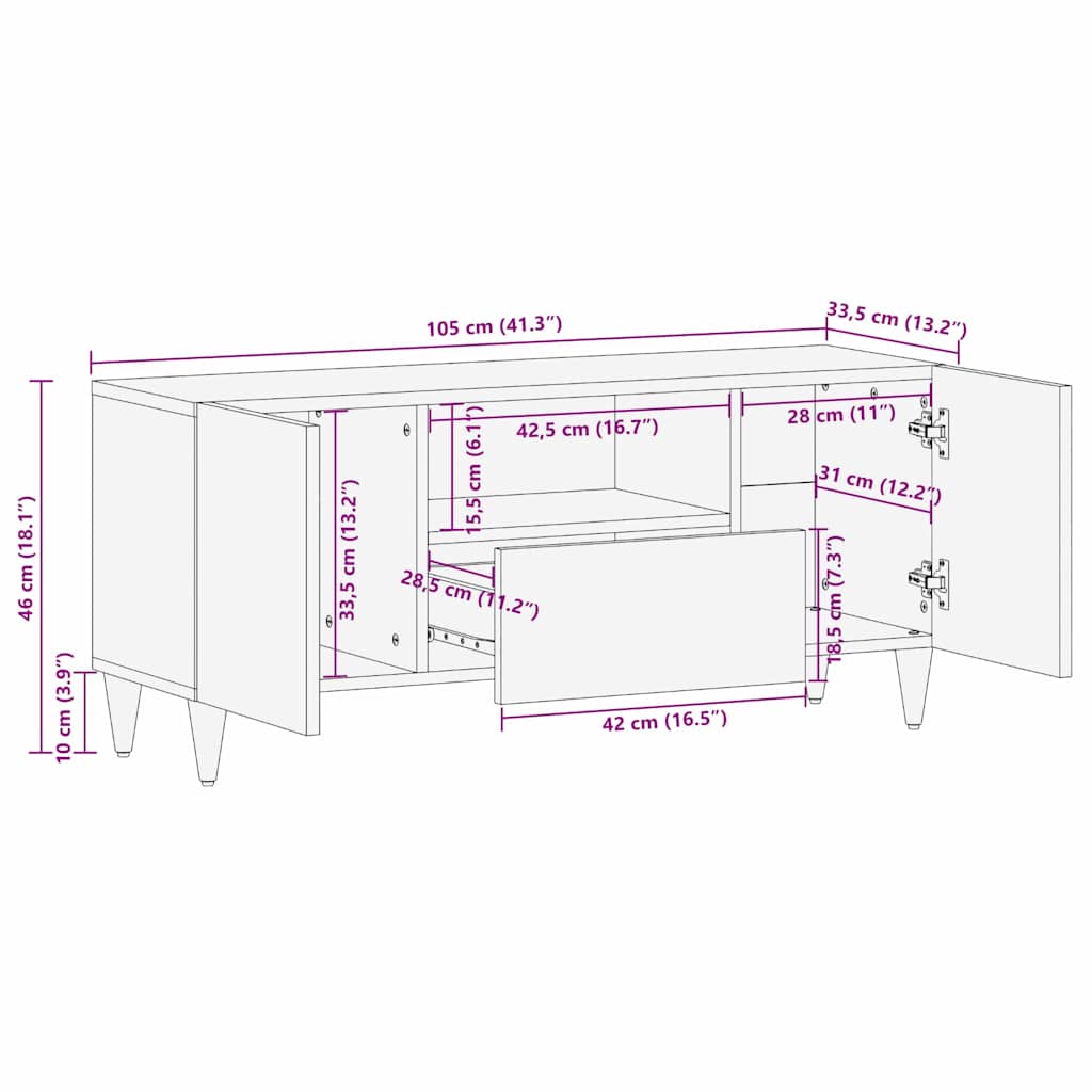 Meuble TV Marron 105 x 33,5 x 46 cm Bois de mangue massif - XIOS
