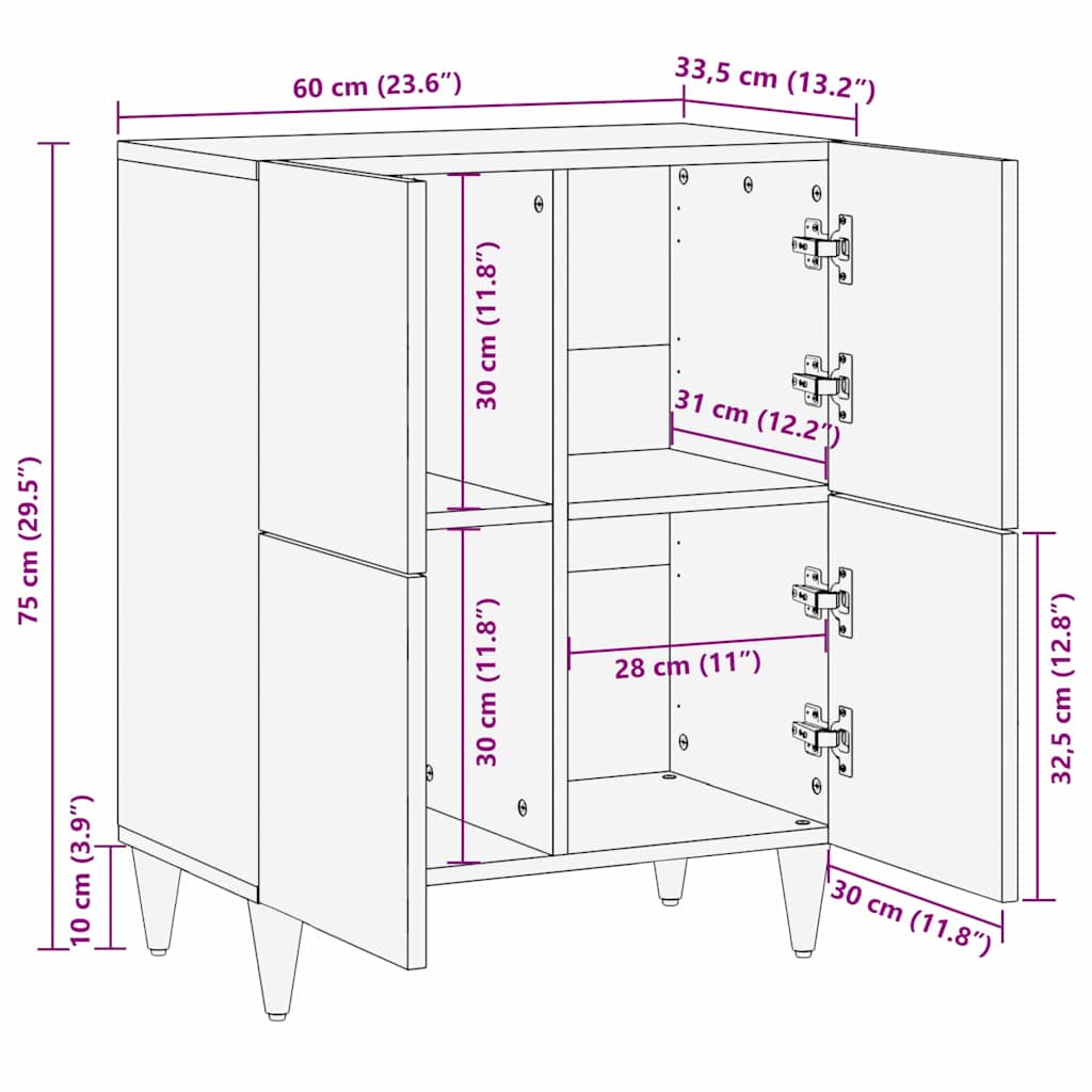 Buffet Marron 60 x 33,5 x 75 cm Bois de mangue massif - XIOS