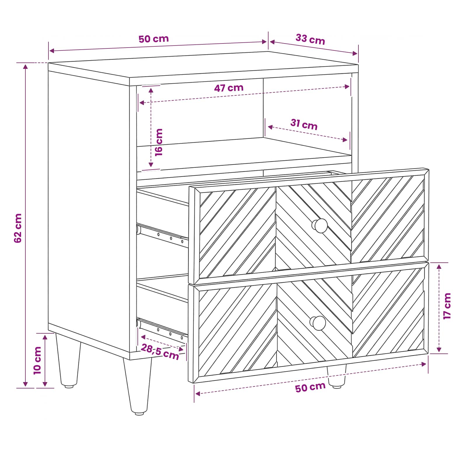 Table de chevet Marron 50 x 33 x 60 cm Bois de mangue massif - XIOS