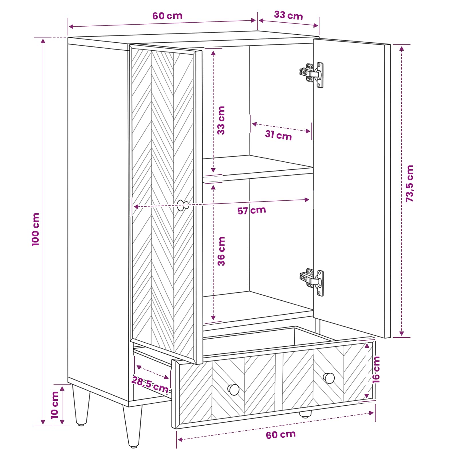 Armoires de rangement avec tiroir Marron 60 x 33,5 x 100 cm