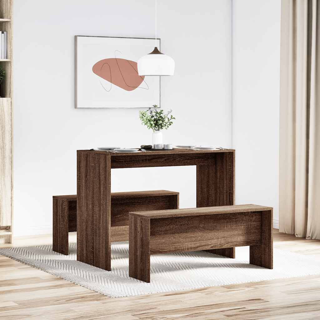 Ensemble table à manger et bancs 3 pcs bois d'ingénierie - XIOS