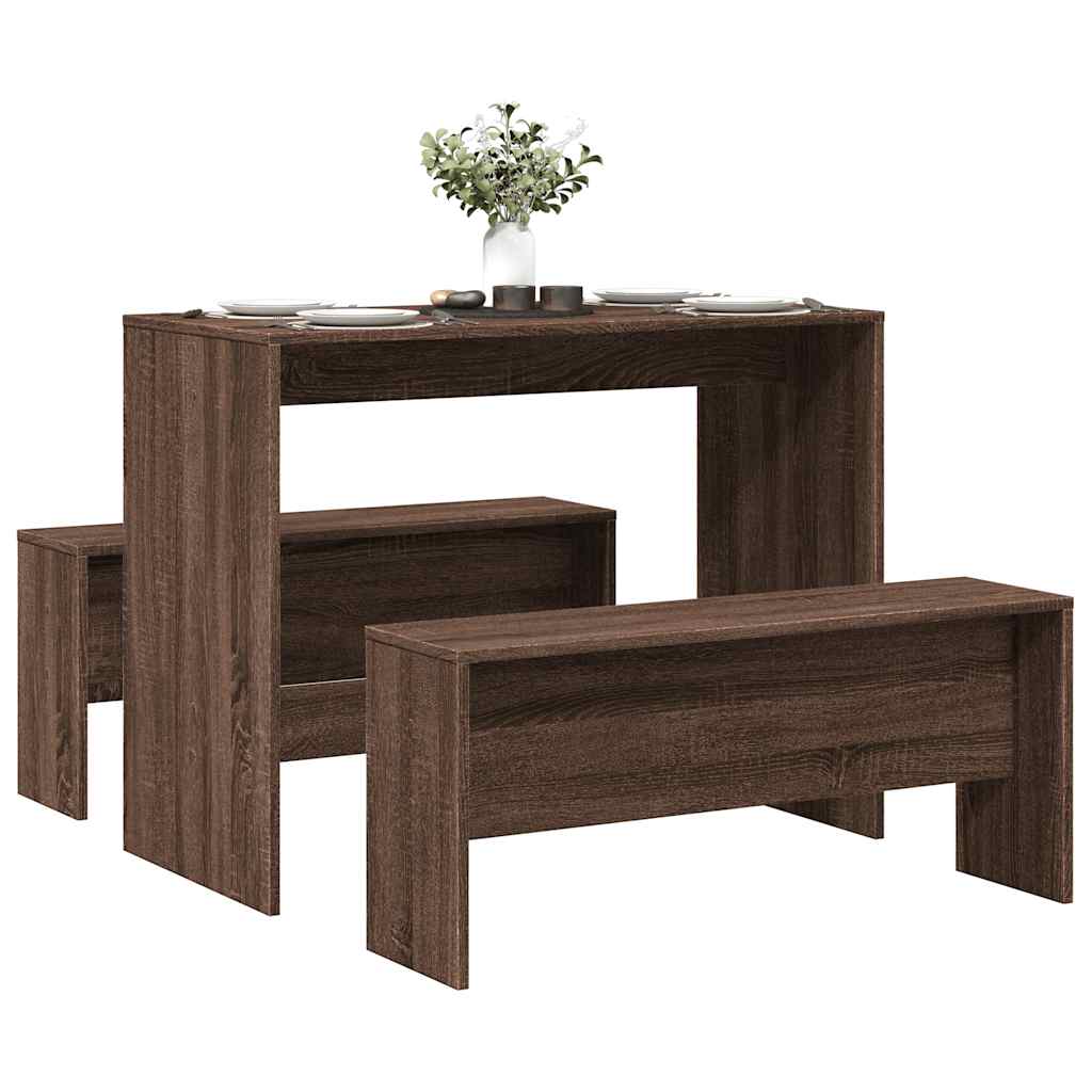 Ensemble table à manger et bancs 3 pcs bois d'ingénierie - XIOS