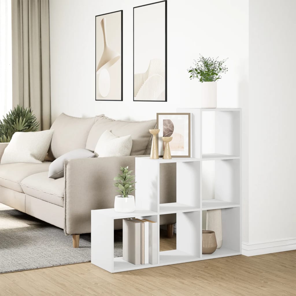 Bibliothèque séparateur de pièce à 3 niveaux Blanc 99 x 29 x 99 cm Bois d'ingénierie - XIOS