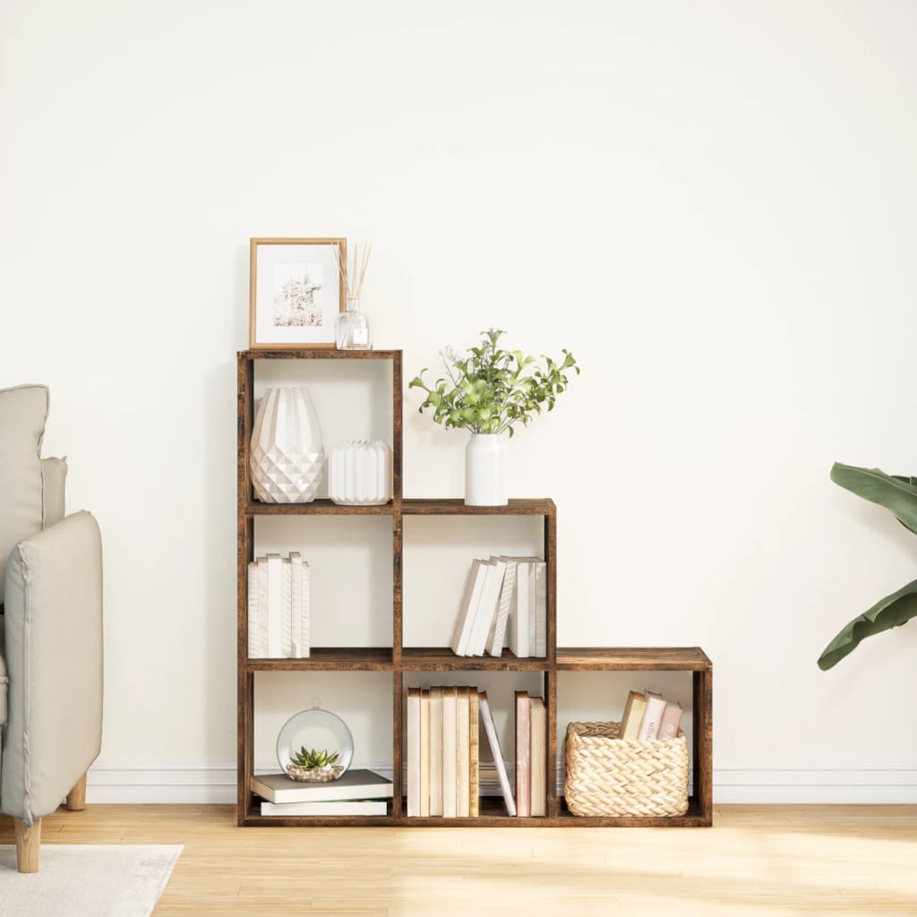 Étagère séparatrice de pièce à 3 niveaux chêne fumé 99x29x99 cm - XIOS