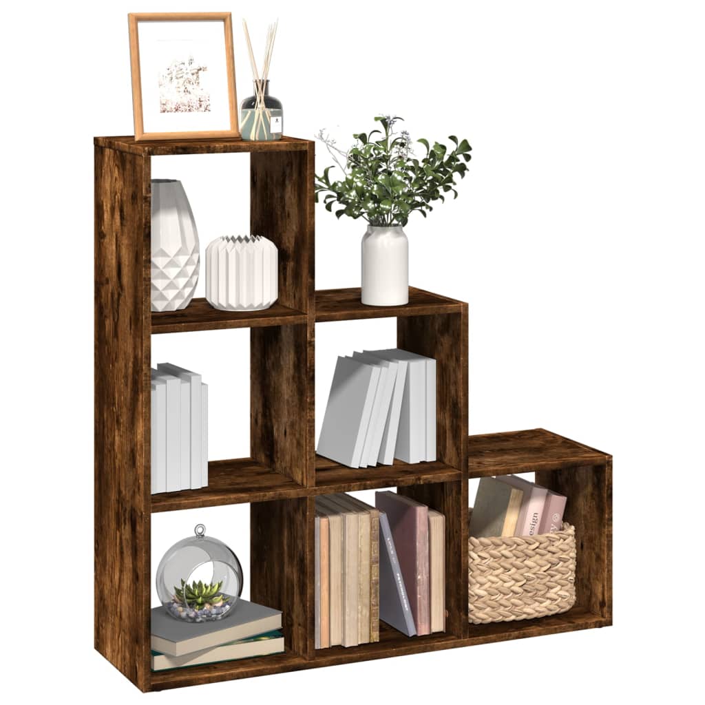 Étagère séparatrice de pièce à 3 niveaux chêne fumé 99x29x99 cm - XIOS