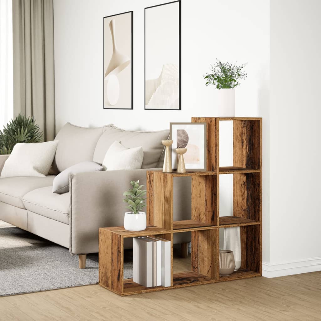Étagère séparatrice de pièce à 3 niveaux vieux bois 99x29x99 cm - XIOS