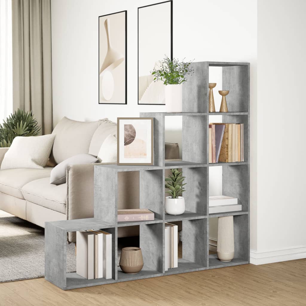 Étagère séparatrice de pièce à 4 niveaux gris béton - XIOS