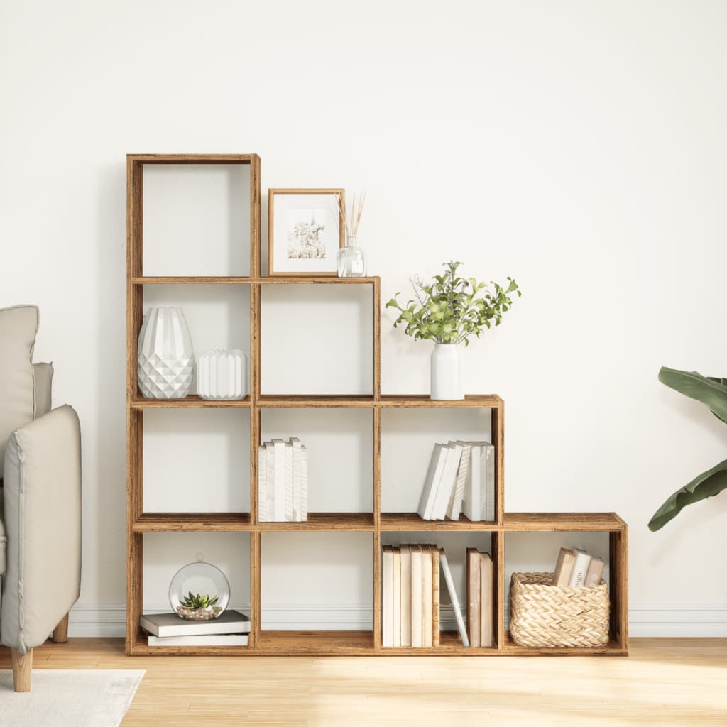 Étagère séparatrice de pièce à 4 niveaux vieux bois - XIOS