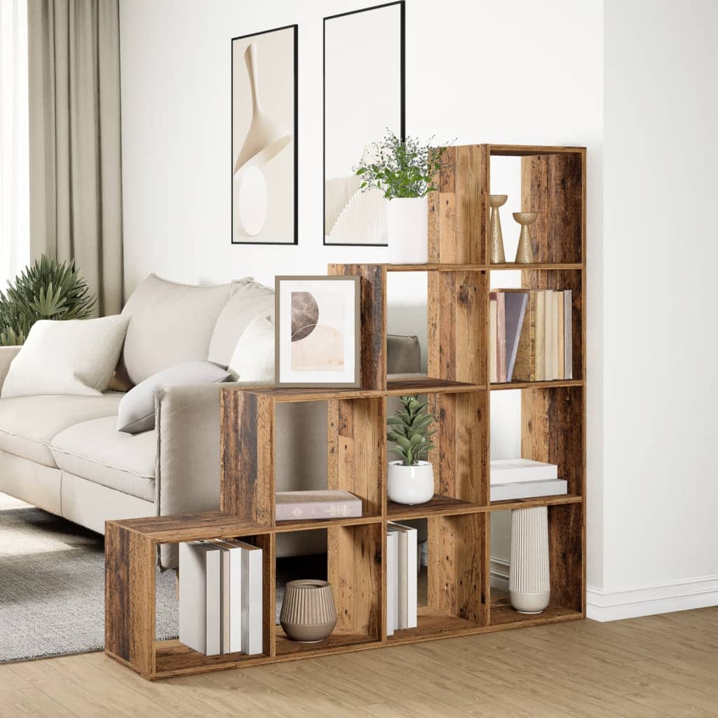 Étagère séparatrice de pièce à 4 niveaux vieux bois - XIOS