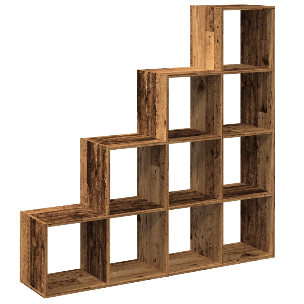 Étagère séparatrice de pièce à 4 niveaux vieux bois - XIOS