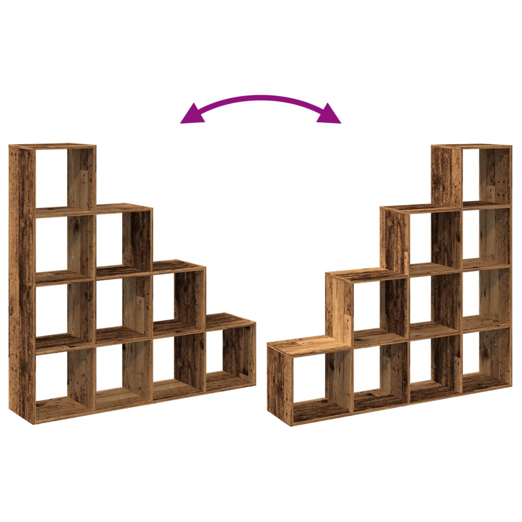 Étagère séparatrice de pièce à 4 niveaux vieux bois - XIOS