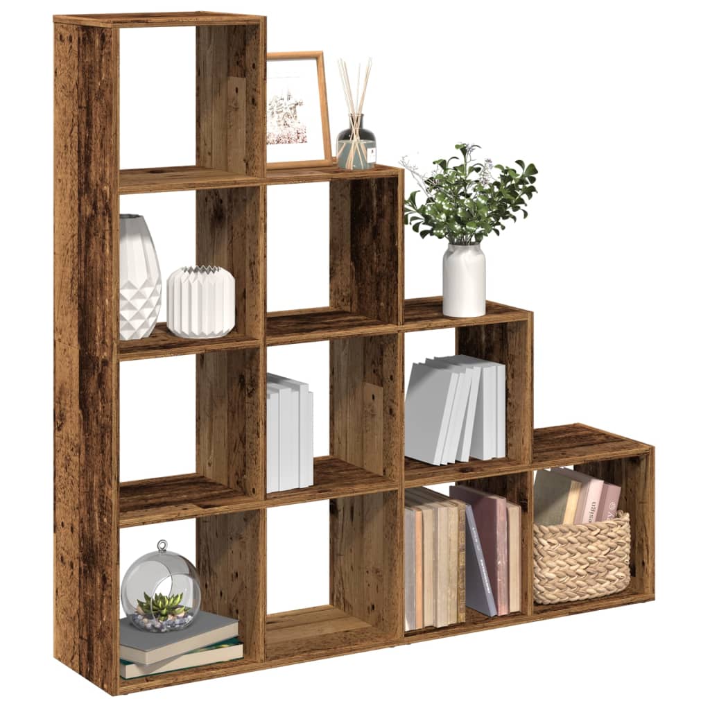 Étagère séparatrice de pièce à 4 niveaux vieux bois - XIOS