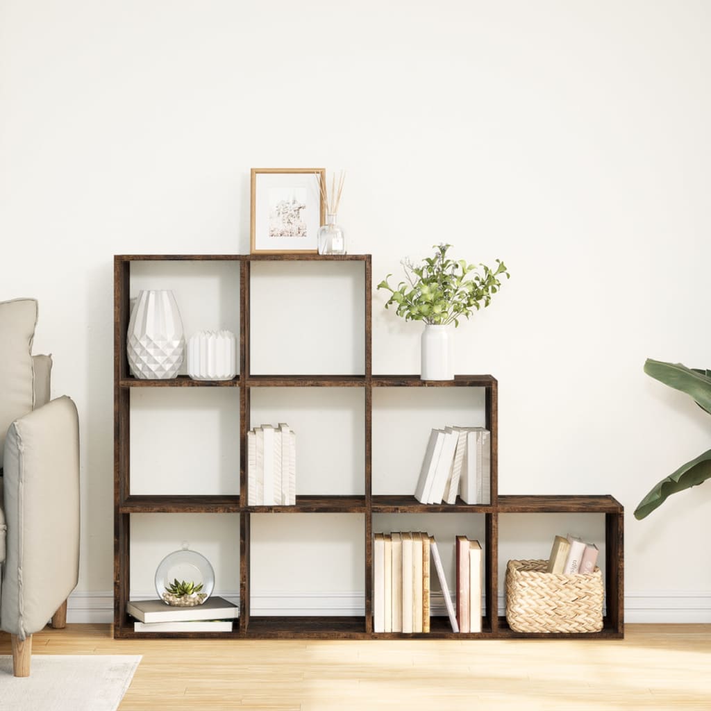 Étagère séparatrice de pièce 3 niveaux chêne fumé - XIOS