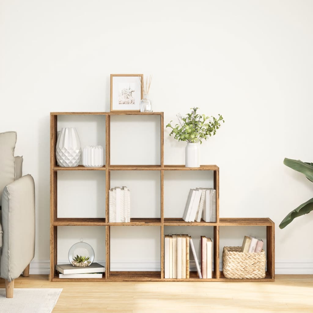 Étagère séparatrice de pièce à 3 niveaux vieux bois - XIOS