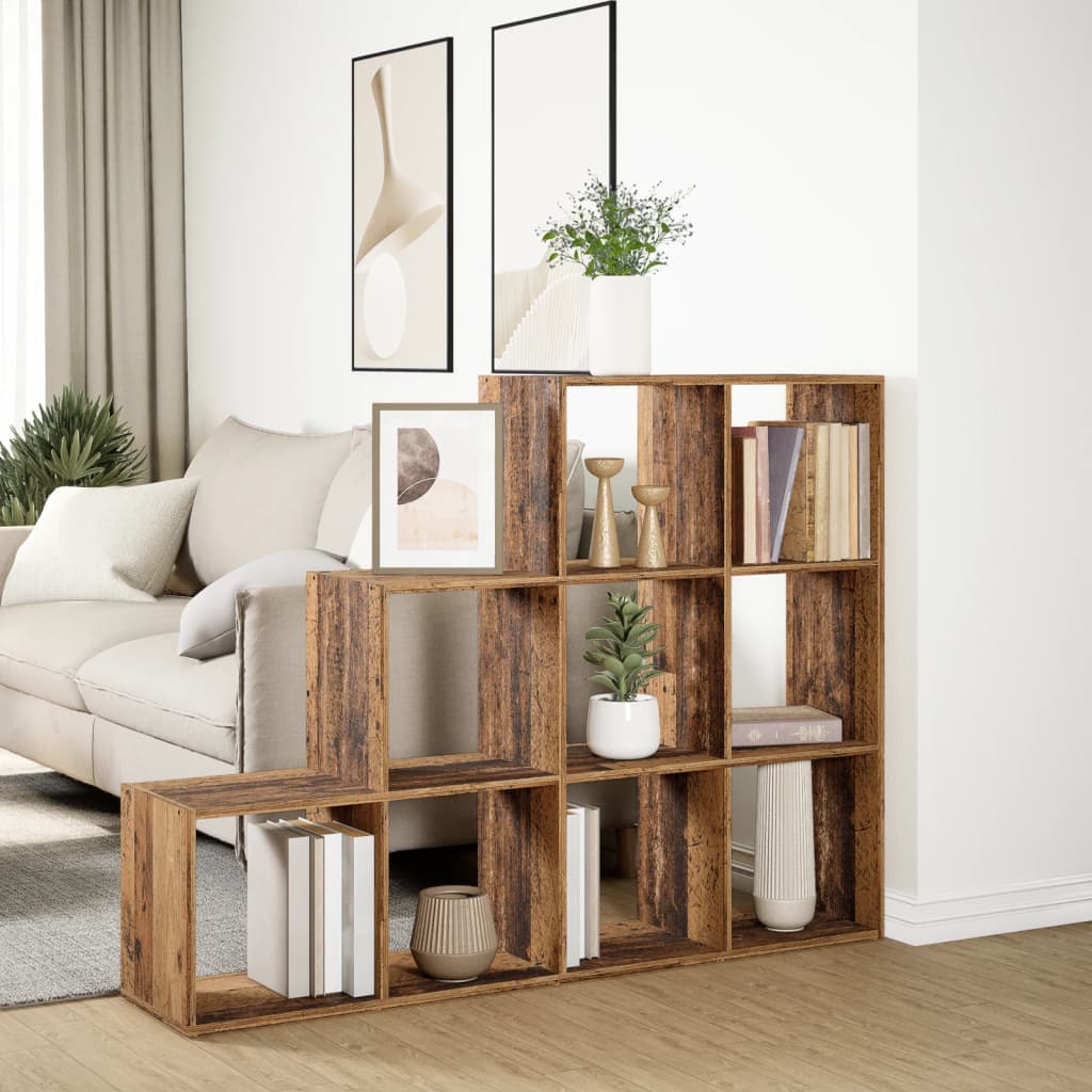 Étagère séparatrice de pièce à 3 niveaux vieux bois - XIOS