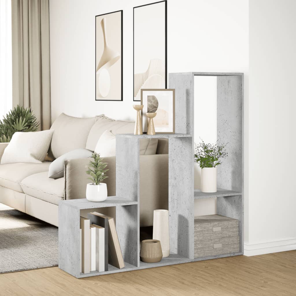 Étagère séparatrice de pièce 3 niveaux gris béton 123x29x123 cm - XIOS