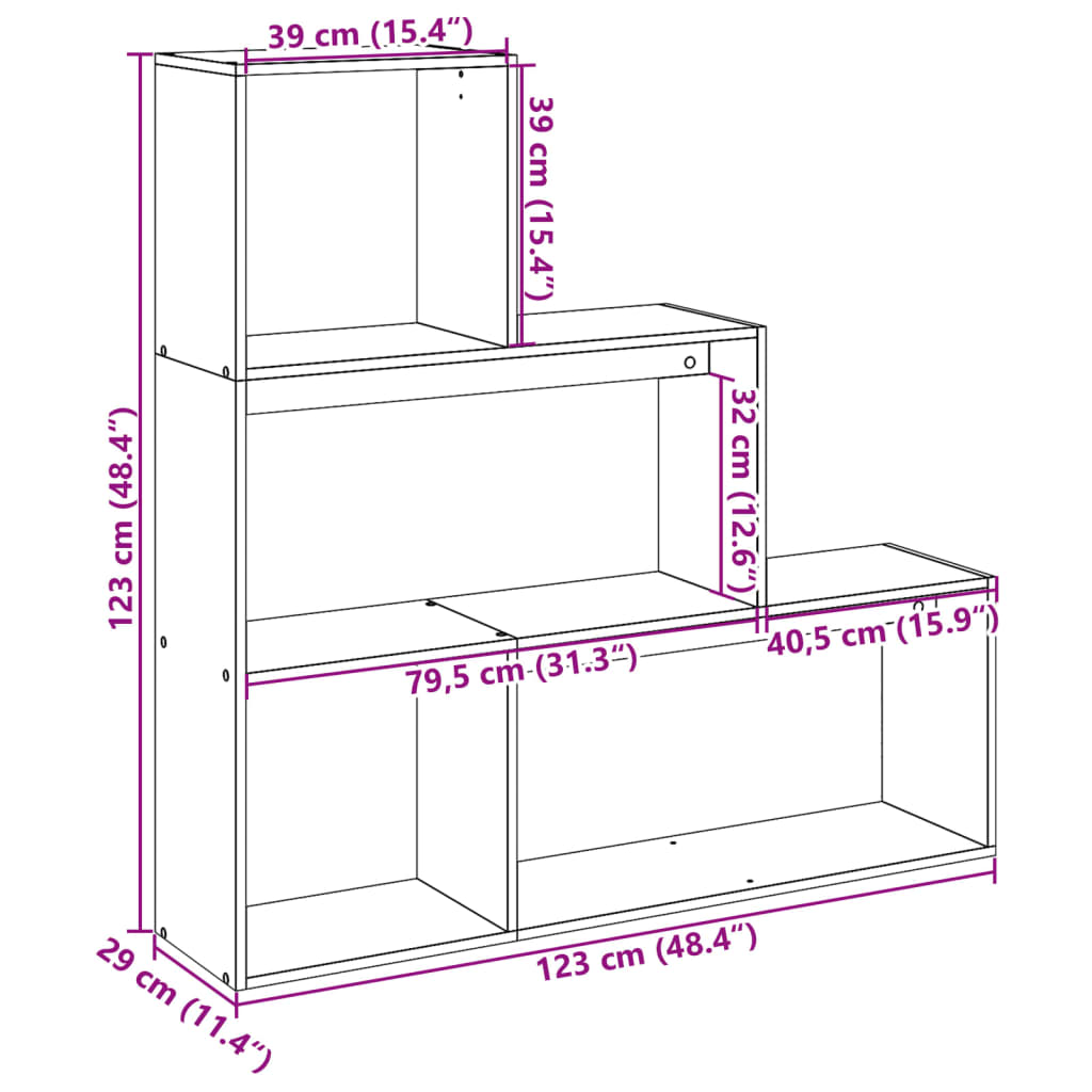 Étagère séparatrice de pièce 3niveaux sonoma gris 123x29x123 cm - XIOS